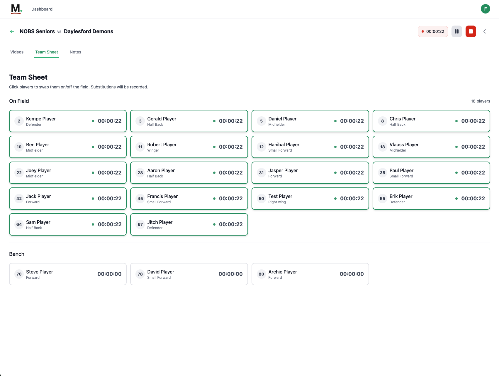 Team Sheet Management